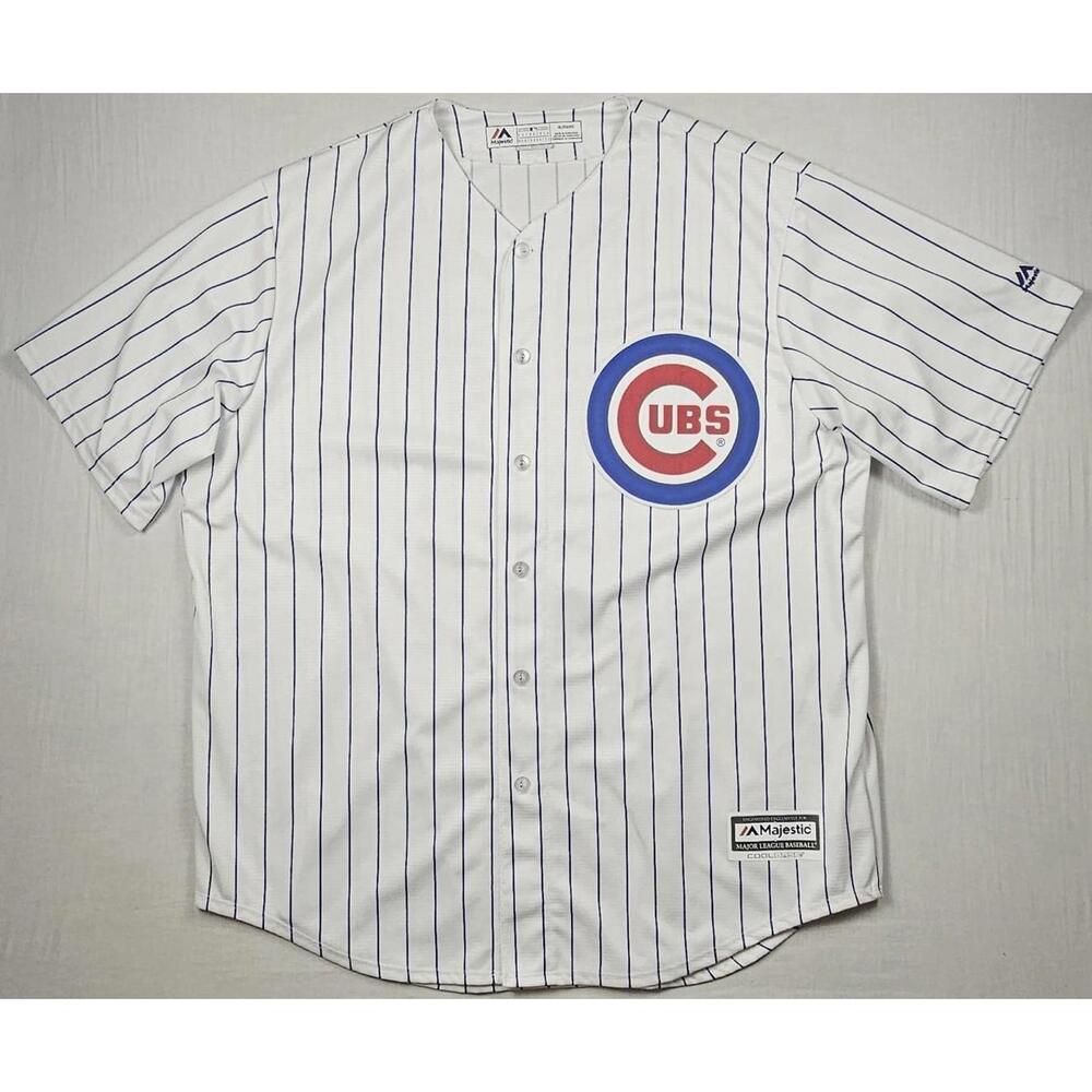 Vintage Majestic‎ Cool Base Chicago Cubs White Blue Lined Jersey Size XL